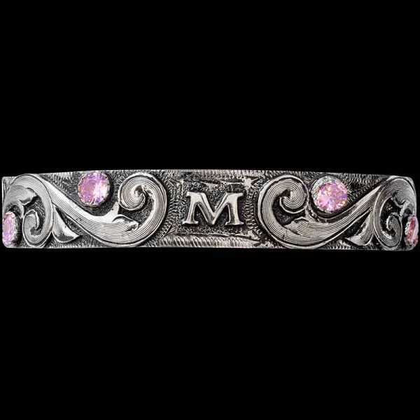 Add Southern Charm to your outfit with our Miranda Western Cuff Bracelet. Featuring six customizable stones and hand engaved silver scrollwork with up to 3 letters for personalization. Order it now! 